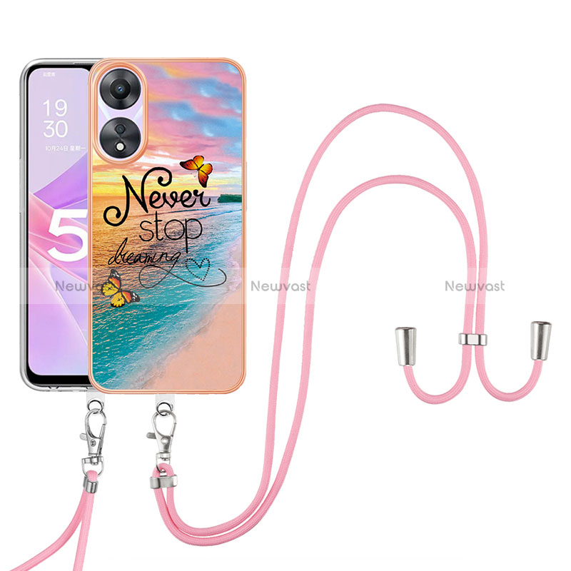 Silicone Candy Rubber Gel Fashionable Pattern Soft Case Cover with Lanyard Strap YB3 for Oppo A78 5G