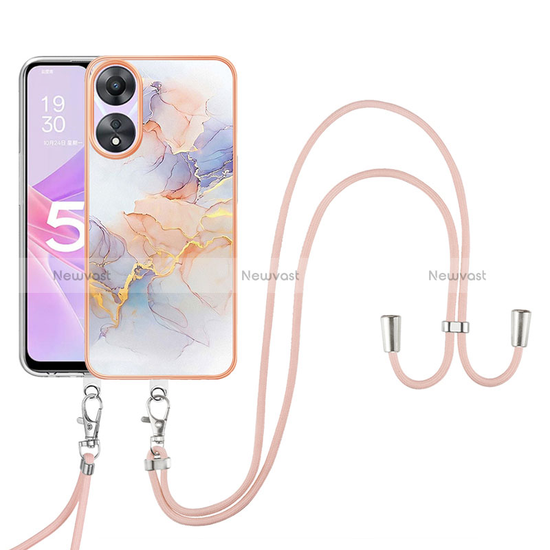 Silicone Candy Rubber Gel Fashionable Pattern Soft Case Cover with Lanyard Strap YB3 for Oppo A78 5G