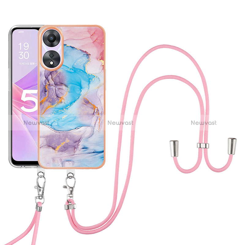 Silicone Candy Rubber Gel Fashionable Pattern Soft Case Cover with Lanyard Strap YB3 for Oppo A78 5G