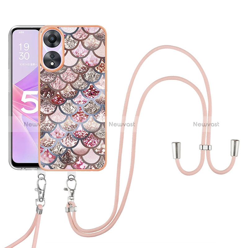 Silicone Candy Rubber Gel Fashionable Pattern Soft Case Cover with Lanyard Strap YB3 for Oppo A78 5G