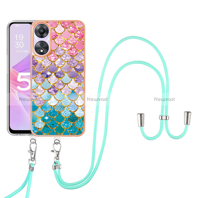 Silicone Candy Rubber Gel Fashionable Pattern Soft Case Cover with Lanyard Strap YB3 for Oppo A78 5G Colorful
