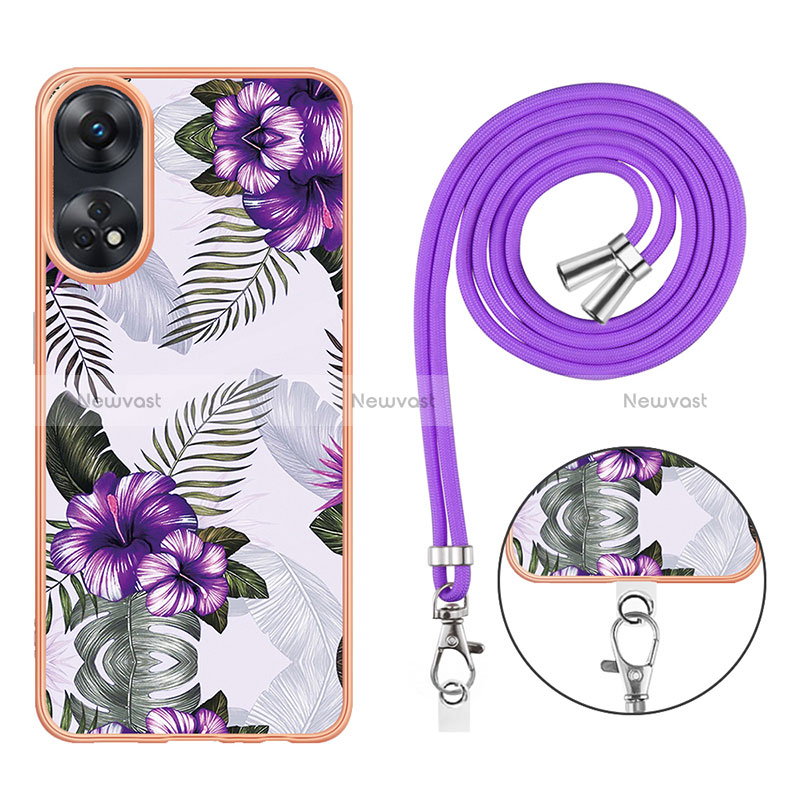 Silicone Candy Rubber Gel Fashionable Pattern Soft Case Cover with Lanyard Strap YB3 for Oppo Reno8 T 4G