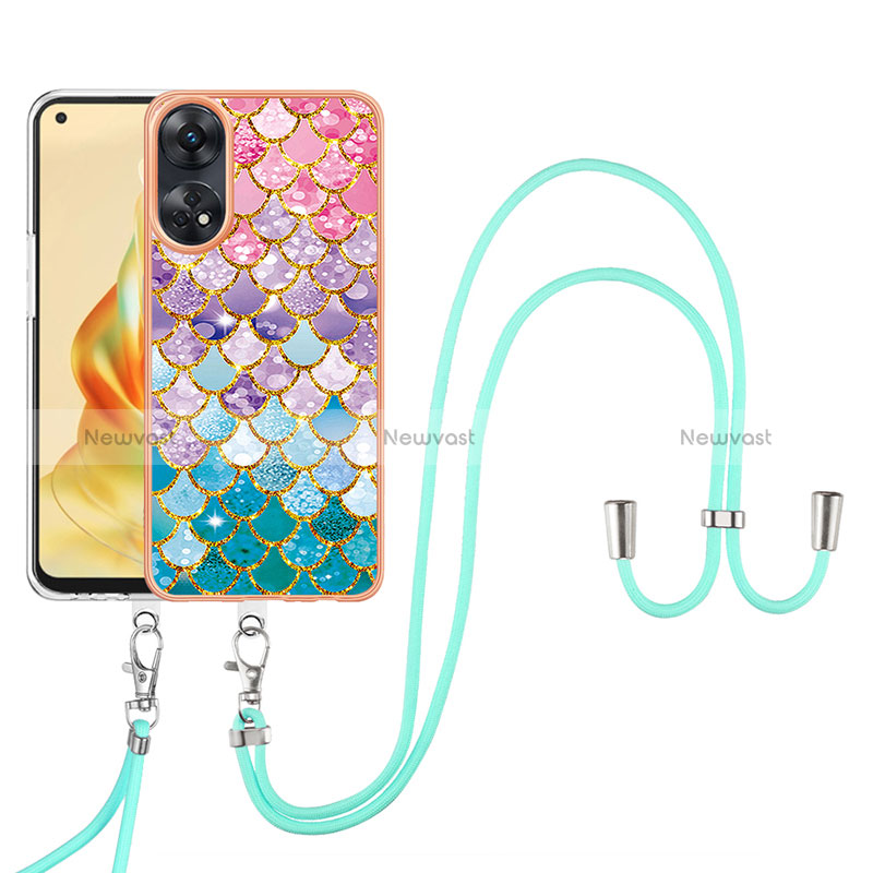 Silicone Candy Rubber Gel Fashionable Pattern Soft Case Cover with Lanyard Strap YB3 for Oppo Reno8 T 4G
