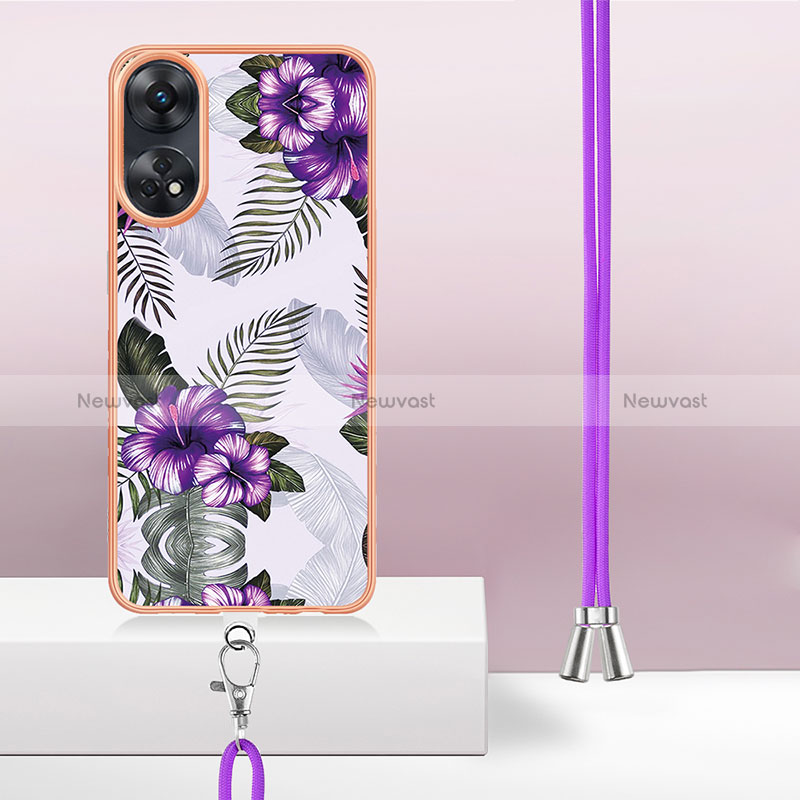 Silicone Candy Rubber Gel Fashionable Pattern Soft Case Cover with Lanyard Strap YB3 for Oppo Reno8 T 4G