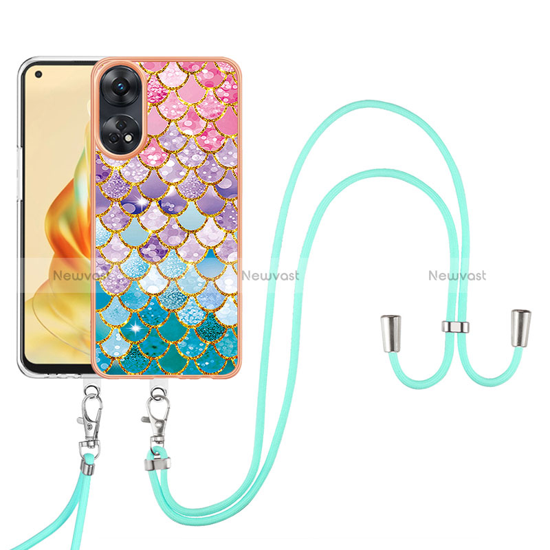 Silicone Candy Rubber Gel Fashionable Pattern Soft Case Cover with Lanyard Strap YB3 for Oppo Reno8 T 4G Colorful