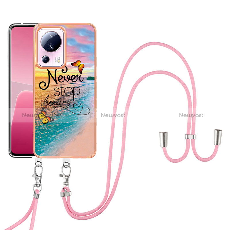 Silicone Candy Rubber Gel Fashionable Pattern Soft Case Cover with Lanyard Strap YB3 for Xiaomi Mi 13 Lite 5G