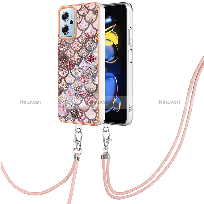 Silicone Candy Rubber Gel Fashionable Pattern Soft Case Cover with Lanyard Strap YB3 for Xiaomi Redmi Note 11 Pro+ Plus 5G Brown