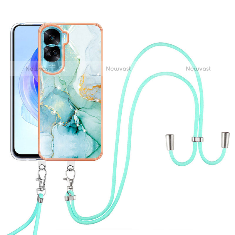 Silicone Candy Rubber Gel Fashionable Pattern Soft Case Cover with Lanyard Strap YB5 for Huawei Honor 90 Lite 5G
