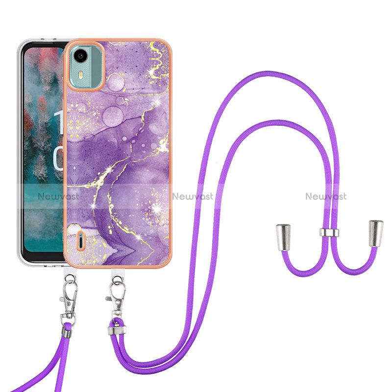 Silicone Candy Rubber Gel Fashionable Pattern Soft Case Cover with Lanyard Strap YB5 for Nokia C12