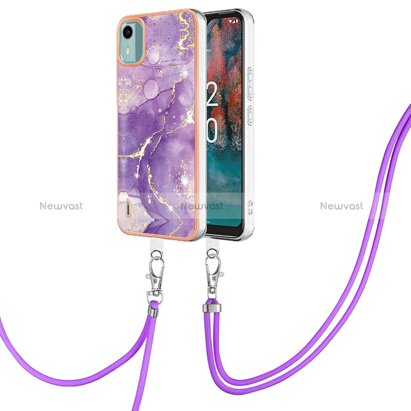 Silicone Candy Rubber Gel Fashionable Pattern Soft Case Cover with Lanyard Strap YB5 for Nokia C12