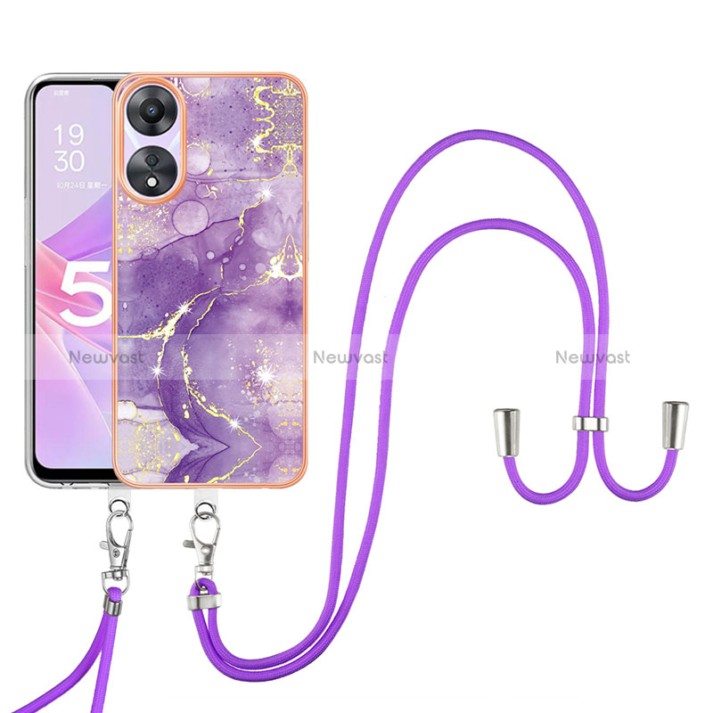 Silicone Candy Rubber Gel Fashionable Pattern Soft Case Cover with Lanyard Strap YB5 for Oppo A58 5G