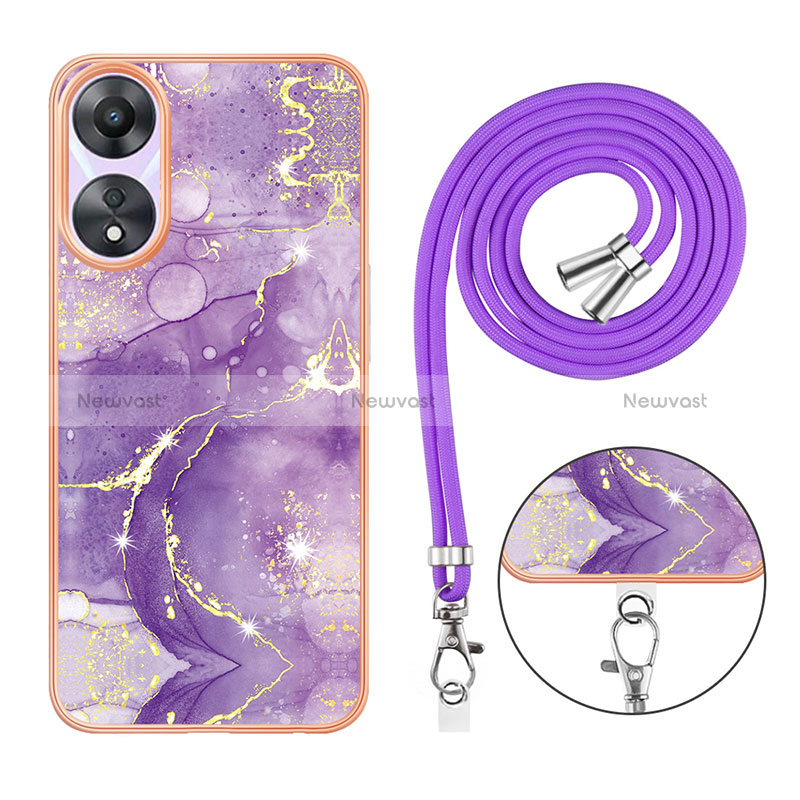 Silicone Candy Rubber Gel Fashionable Pattern Soft Case Cover with Lanyard Strap YB5 for Oppo A58 5G