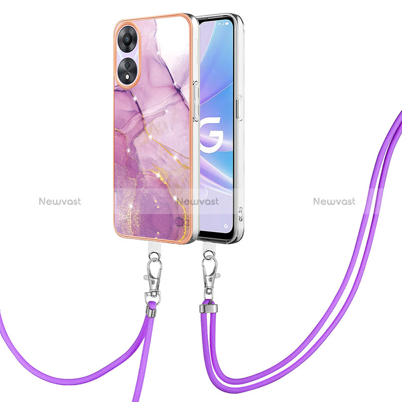 Silicone Candy Rubber Gel Fashionable Pattern Soft Case Cover with Lanyard Strap YB5 for Oppo A58 5G Pink