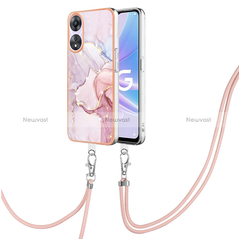 Silicone Candy Rubber Gel Fashionable Pattern Soft Case Cover with Lanyard Strap YB5 for Oppo A78 5G Clove Purple