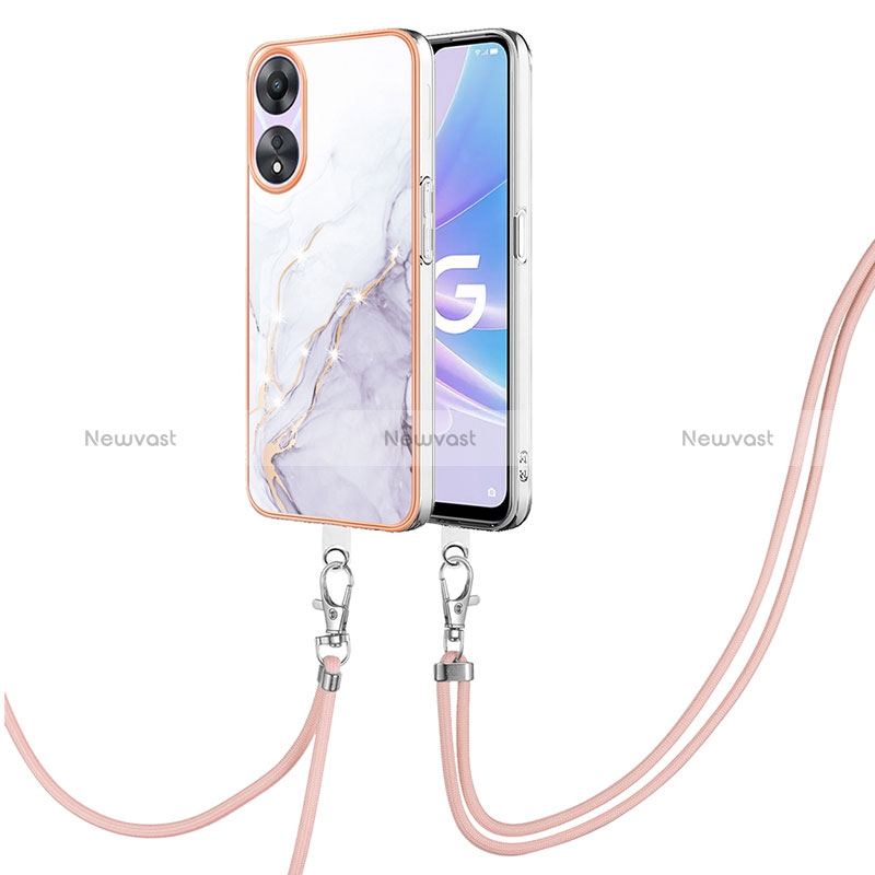 Silicone Candy Rubber Gel Fashionable Pattern Soft Case Cover with Lanyard Strap YB5 for Oppo A78 5G White