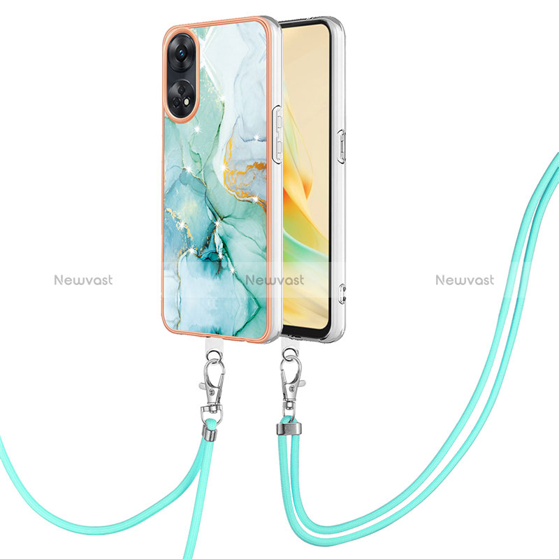 Silicone Candy Rubber Gel Fashionable Pattern Soft Case Cover with Lanyard Strap YB5 for Oppo Reno8 T 4G