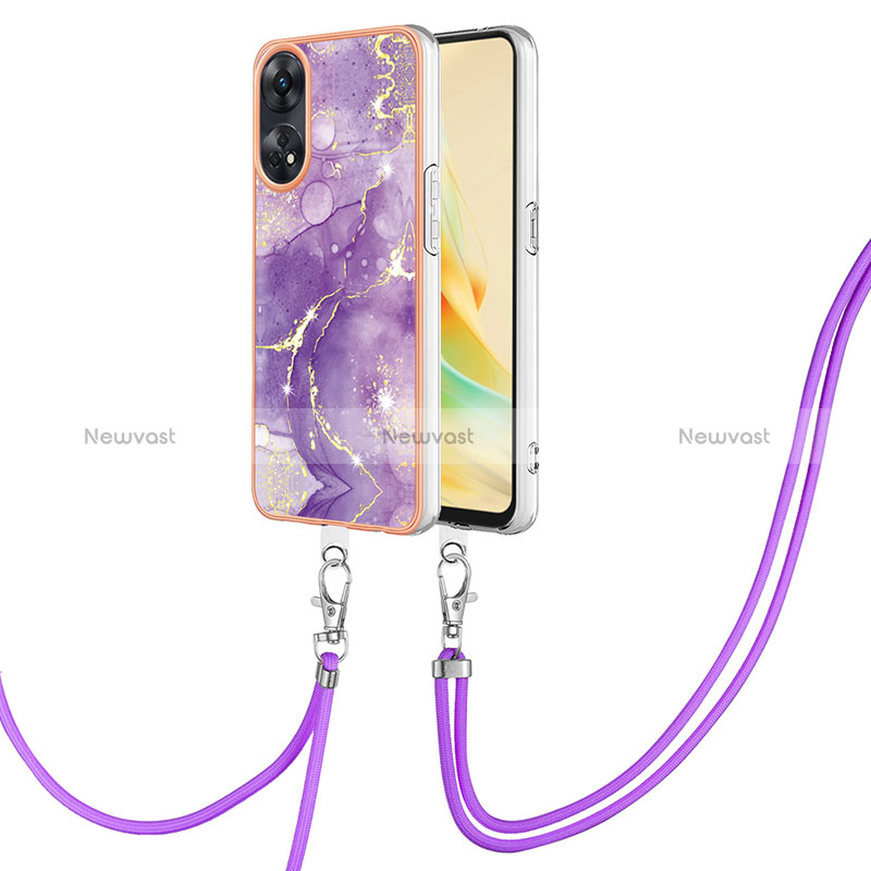 Silicone Candy Rubber Gel Fashionable Pattern Soft Case Cover with Lanyard Strap YB5 for Oppo Reno8 T 4G