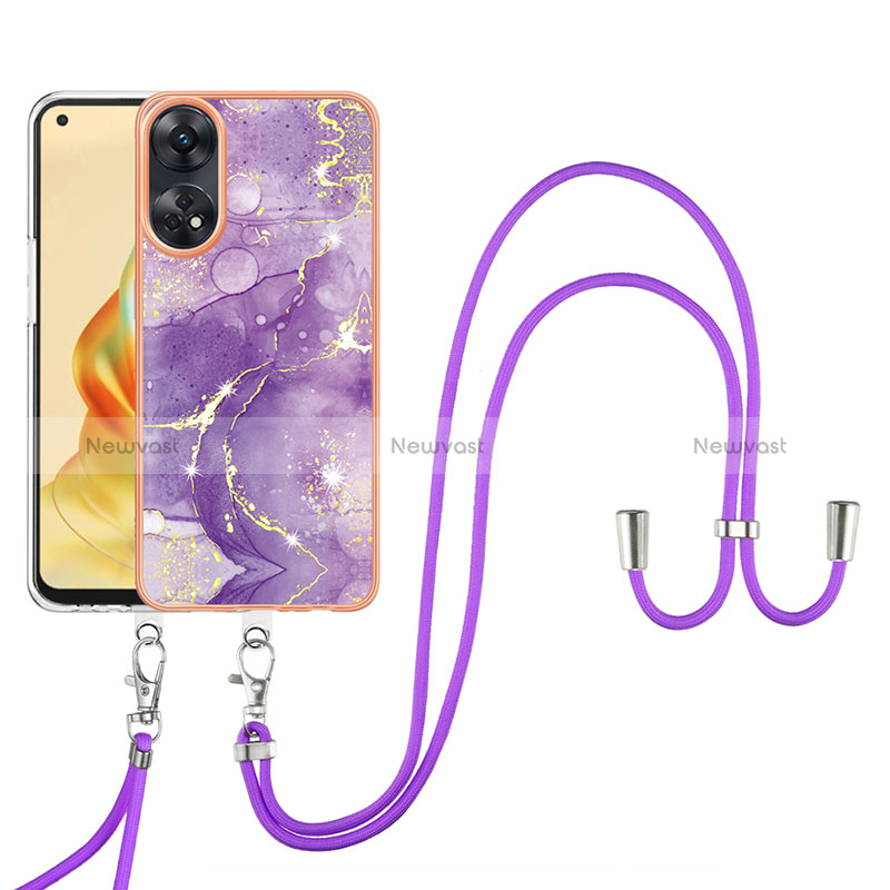 Silicone Candy Rubber Gel Fashionable Pattern Soft Case Cover with Lanyard Strap YB5 for Oppo Reno8 T 4G