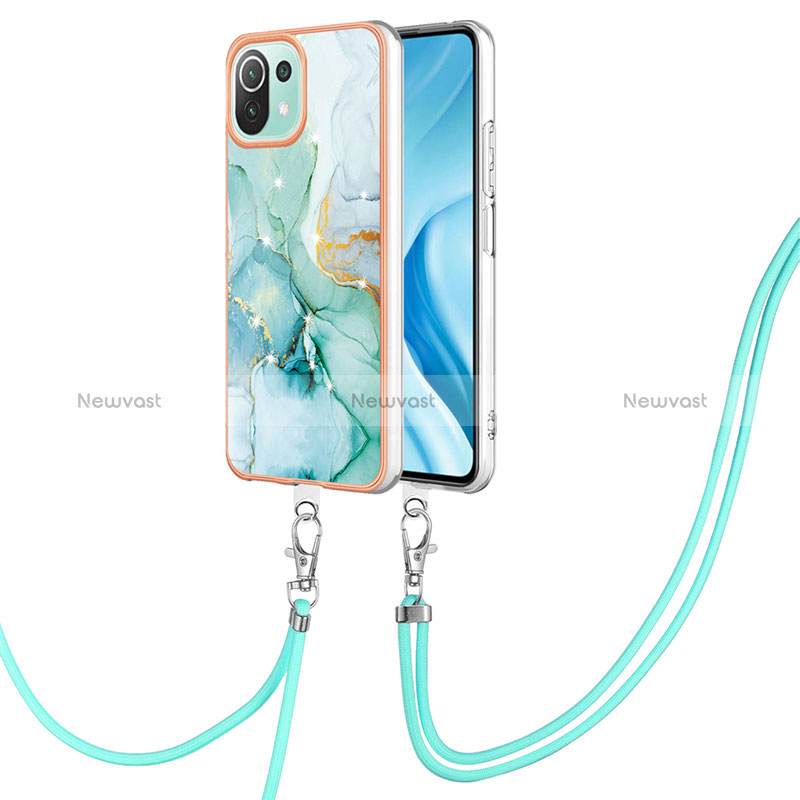 Silicone Candy Rubber Gel Fashionable Pattern Soft Case Cover with Lanyard Strap YB5 for Xiaomi Mi 11 Lite 5G