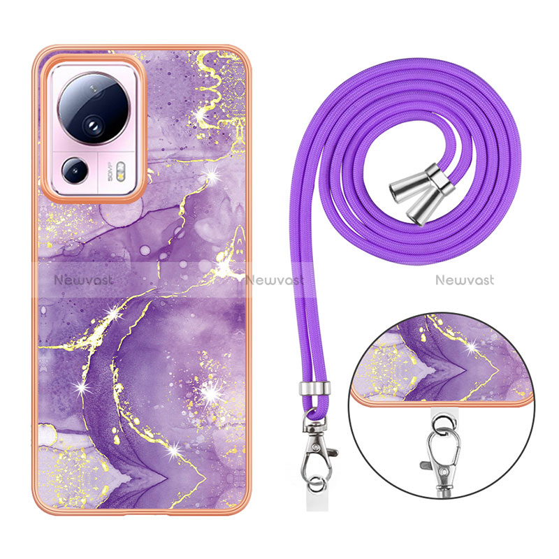 Silicone Candy Rubber Gel Fashionable Pattern Soft Case Cover with Lanyard Strap YB5 for Xiaomi Mi 13 Lite 5G