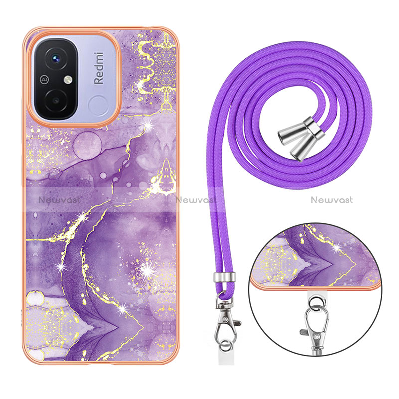 Silicone Candy Rubber Gel Fashionable Pattern Soft Case Cover with Lanyard Strap YB5 for Xiaomi Poco C55