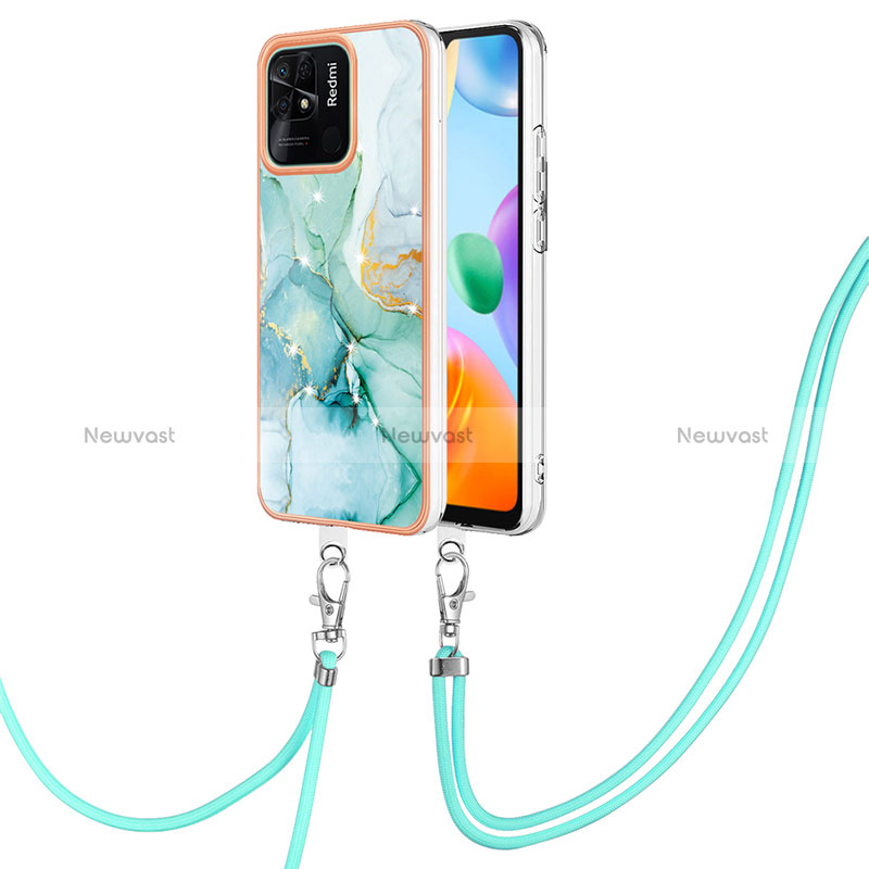 Silicone Candy Rubber Gel Fashionable Pattern Soft Case Cover with Lanyard Strap YB5 for Xiaomi Redmi 10 Power