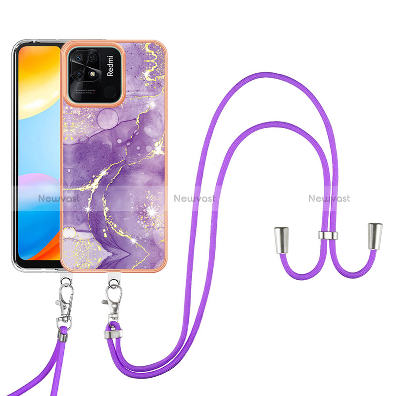 Silicone Candy Rubber Gel Fashionable Pattern Soft Case Cover with Lanyard Strap YB5 for Xiaomi Redmi 10C 4G