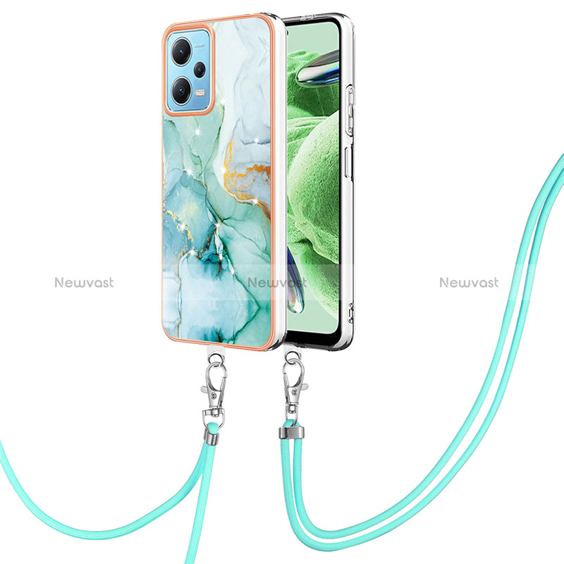 Silicone Candy Rubber Gel Fashionable Pattern Soft Case Cover with Lanyard Strap YB5 for Xiaomi Redmi Note 12 5G