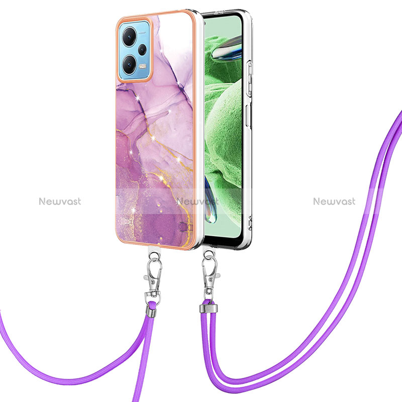 Silicone Candy Rubber Gel Fashionable Pattern Soft Case Cover with Lanyard Strap YB5 for Xiaomi Redmi Note 12 5G
