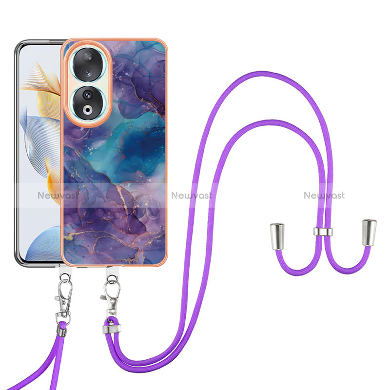 Silicone Candy Rubber Gel Fashionable Pattern Soft Case Cover with Lanyard Strap YB7 for Huawei Honor 90 5G