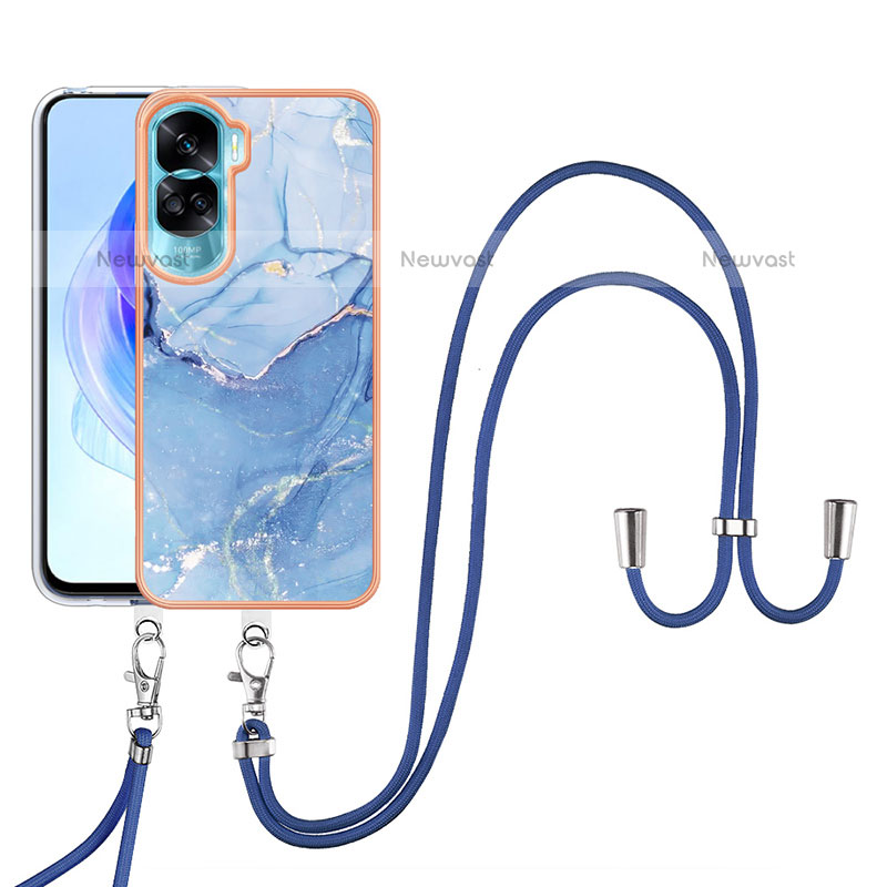 Silicone Candy Rubber Gel Fashionable Pattern Soft Case Cover with Lanyard Strap YB7 for Huawei Honor 90 Lite 5G