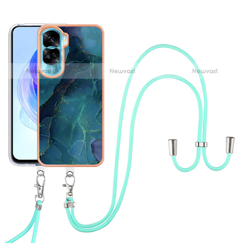 Silicone Candy Rubber Gel Fashionable Pattern Soft Case Cover with Lanyard Strap YB7 for Huawei Honor 90 Lite 5G