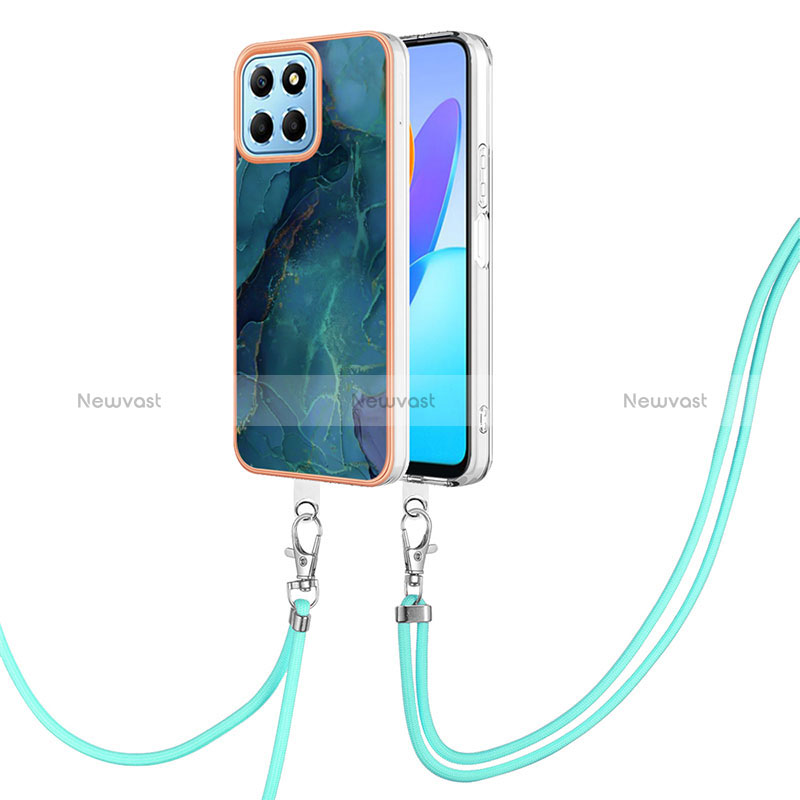 Silicone Candy Rubber Gel Fashionable Pattern Soft Case Cover with Lanyard Strap YB7 for Huawei Honor X6a