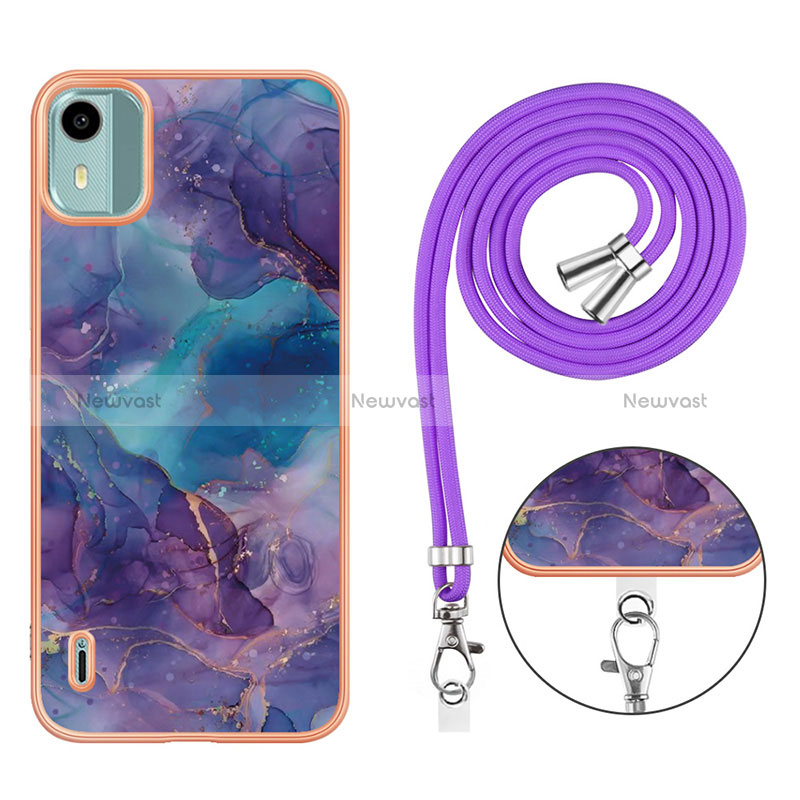 Silicone Candy Rubber Gel Fashionable Pattern Soft Case Cover with Lanyard Strap YB7 for Nokia C12