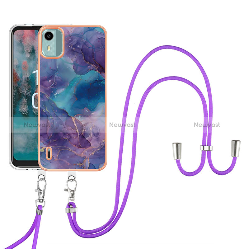 Silicone Candy Rubber Gel Fashionable Pattern Soft Case Cover with Lanyard Strap YB7 for Nokia C12
