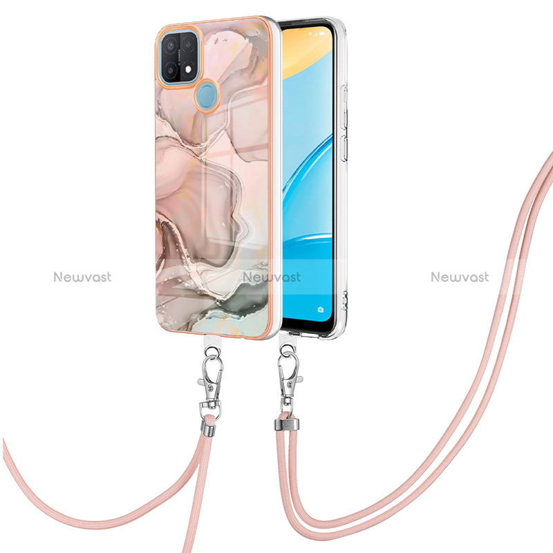 Silicone Candy Rubber Gel Fashionable Pattern Soft Case Cover with Lanyard Strap YB7 for Oppo A15