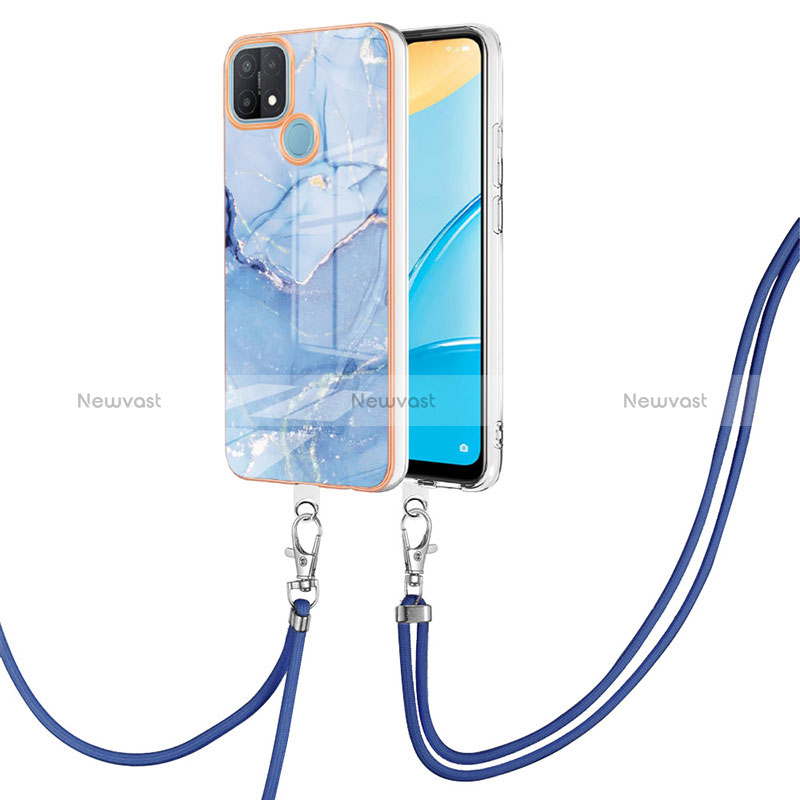 Silicone Candy Rubber Gel Fashionable Pattern Soft Case Cover with Lanyard Strap YB7 for Oppo A15