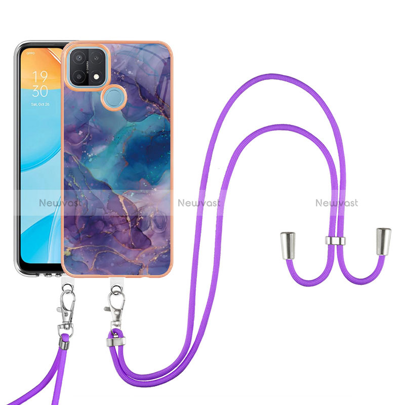 Silicone Candy Rubber Gel Fashionable Pattern Soft Case Cover with Lanyard Strap YB7 for Oppo A15
