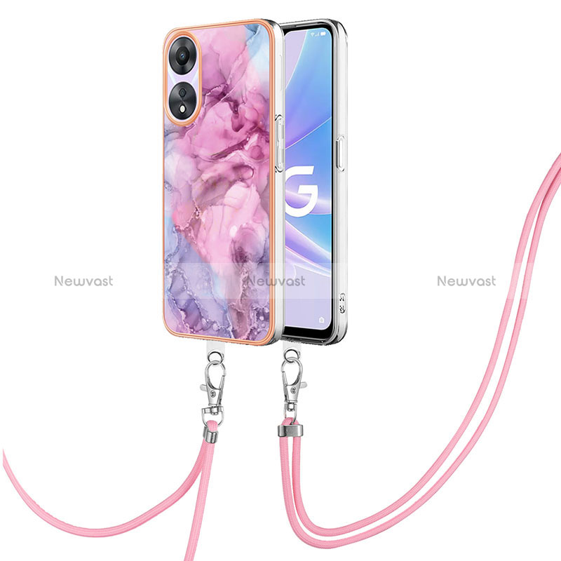 Silicone Candy Rubber Gel Fashionable Pattern Soft Case Cover with Lanyard Strap YB7 for Oppo A78 5G Pink