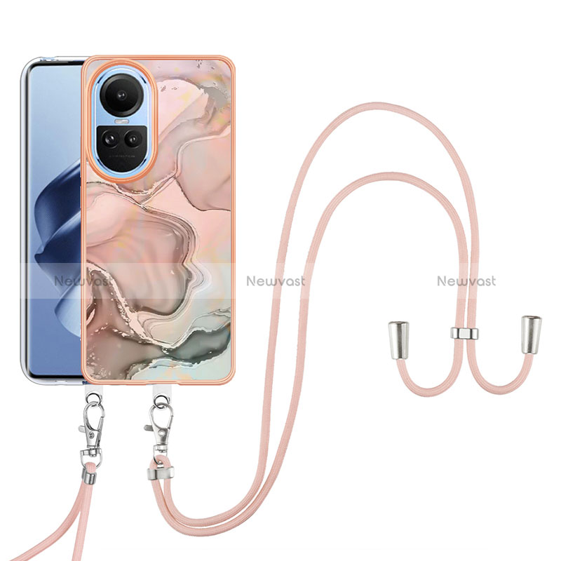Silicone Candy Rubber Gel Fashionable Pattern Soft Case Cover with Lanyard Strap YB7 for Oppo Reno10 5G