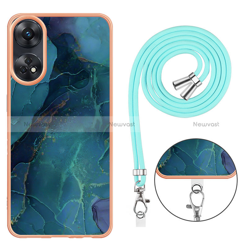 Silicone Candy Rubber Gel Fashionable Pattern Soft Case Cover with Lanyard Strap YB7 for Oppo Reno8 T 4G