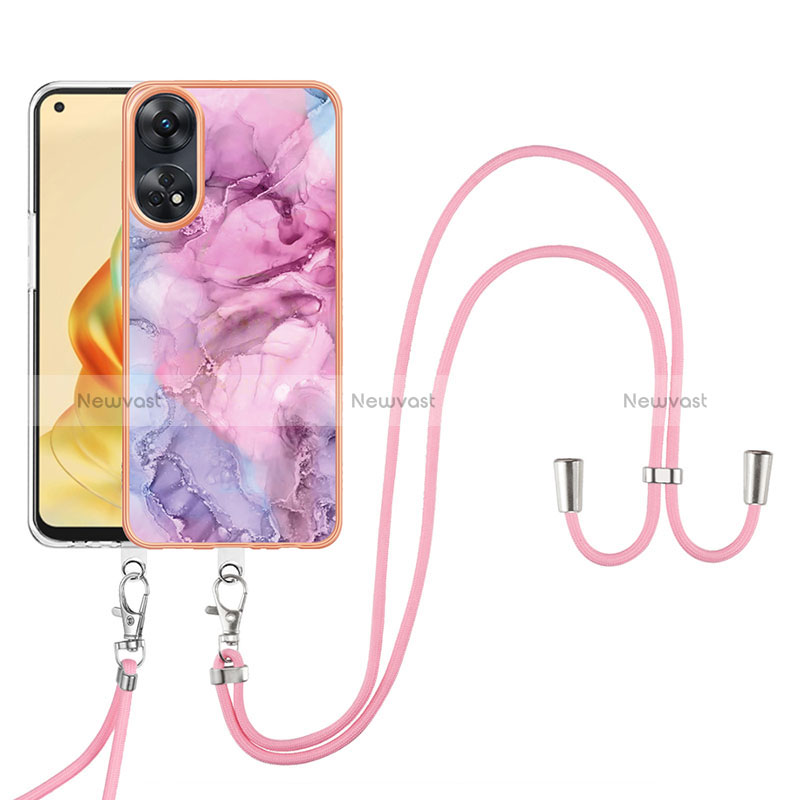 Silicone Candy Rubber Gel Fashionable Pattern Soft Case Cover with Lanyard Strap YB7 for Oppo Reno8 T 4G