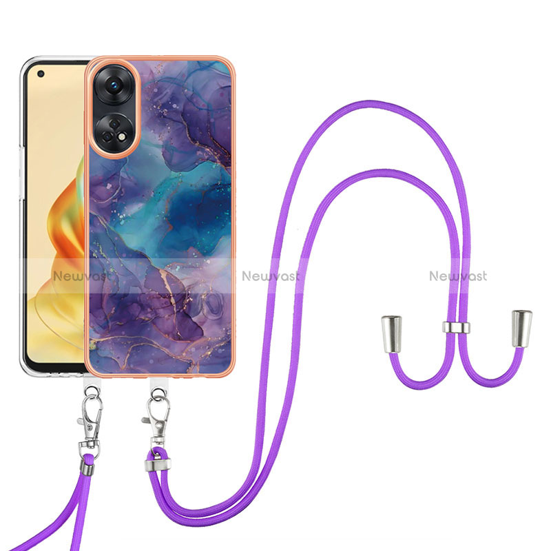 Silicone Candy Rubber Gel Fashionable Pattern Soft Case Cover with Lanyard Strap YB7 for Oppo Reno8 T 4G