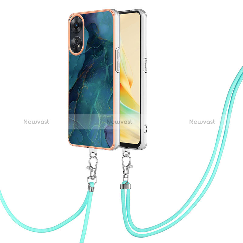 Silicone Candy Rubber Gel Fashionable Pattern Soft Case Cover with Lanyard Strap YB7 for Oppo Reno8 T 4G