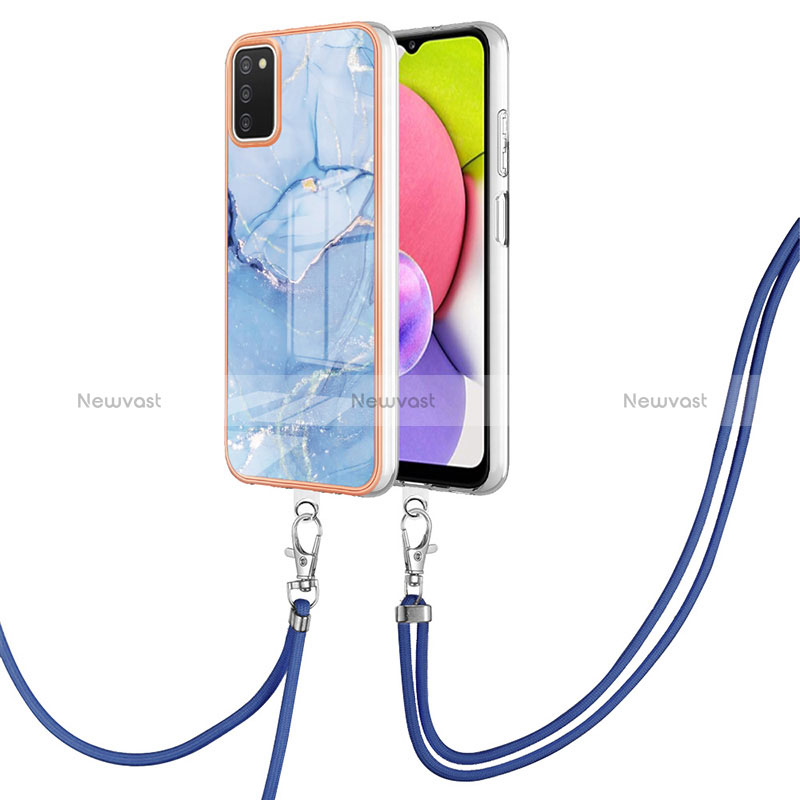 Silicone Candy Rubber Gel Fashionable Pattern Soft Case Cover with Lanyard Strap YB7 for Samsung Galaxy A02s