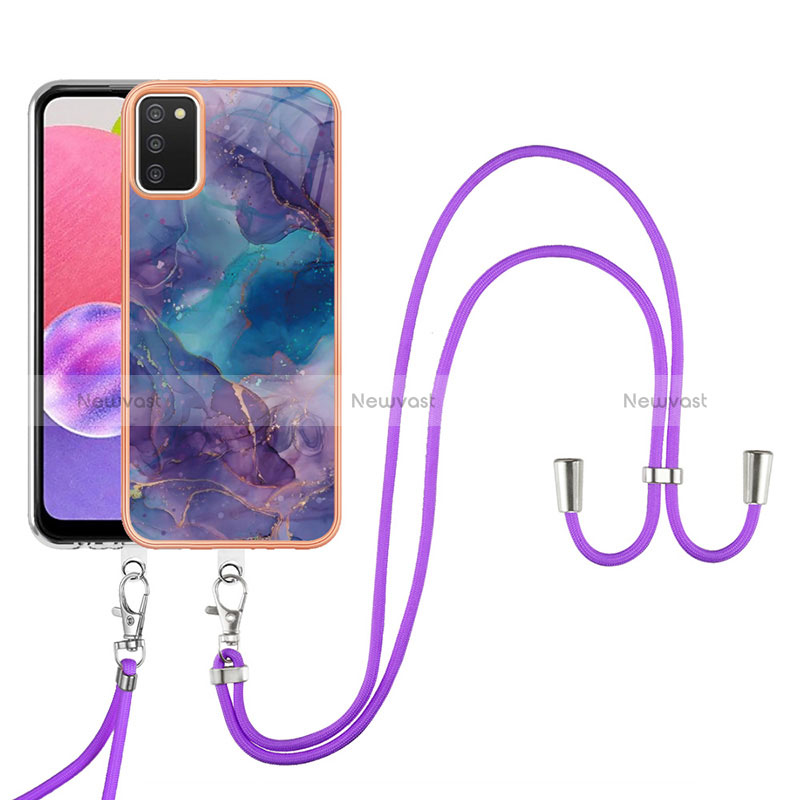 Silicone Candy Rubber Gel Fashionable Pattern Soft Case Cover with Lanyard Strap YB7 for Samsung Galaxy A02s