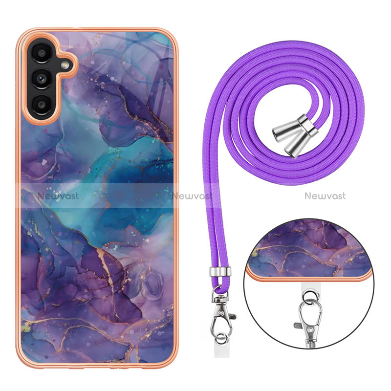Silicone Candy Rubber Gel Fashionable Pattern Soft Case Cover with Lanyard Strap YB7 for Samsung Galaxy A04s