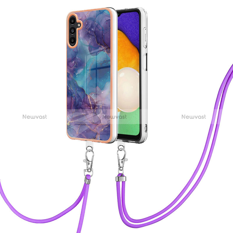Silicone Candy Rubber Gel Fashionable Pattern Soft Case Cover with Lanyard Strap YB7 for Samsung Galaxy A04s