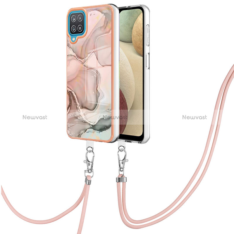Silicone Candy Rubber Gel Fashionable Pattern Soft Case Cover with Lanyard Strap YB7 for Samsung Galaxy A12