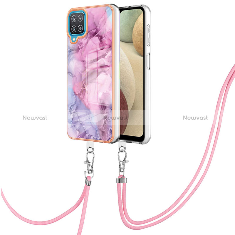 Silicone Candy Rubber Gel Fashionable Pattern Soft Case Cover with Lanyard Strap YB7 for Samsung Galaxy A12